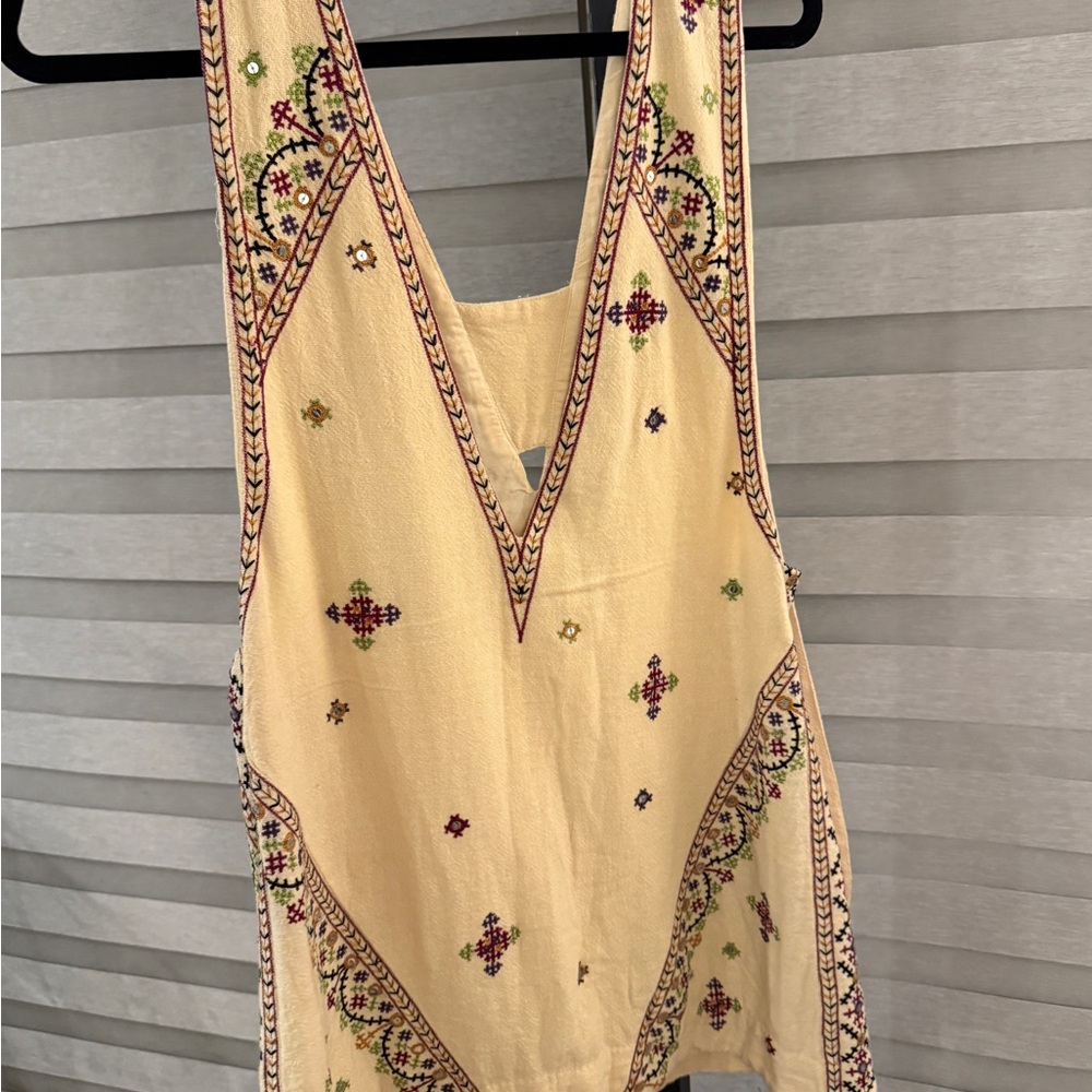 Free People Cream Embroidered mini dress